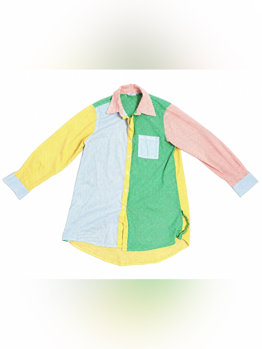 True Destinations Colorblock Striped Button-Up Shirt Women’s Small Coverup Tunic